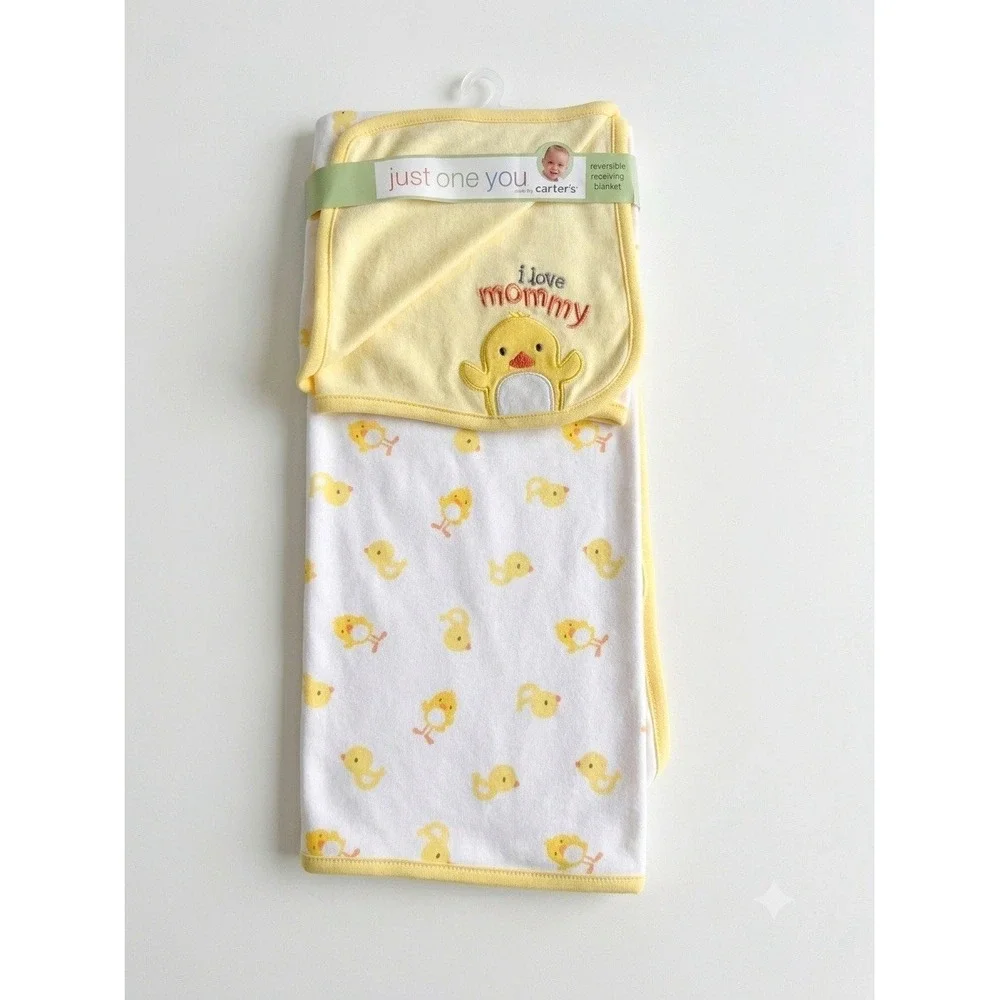 2010 Carter's Just One You I Love Mommy Yellow White Duck Chick Baby Blanket NEW